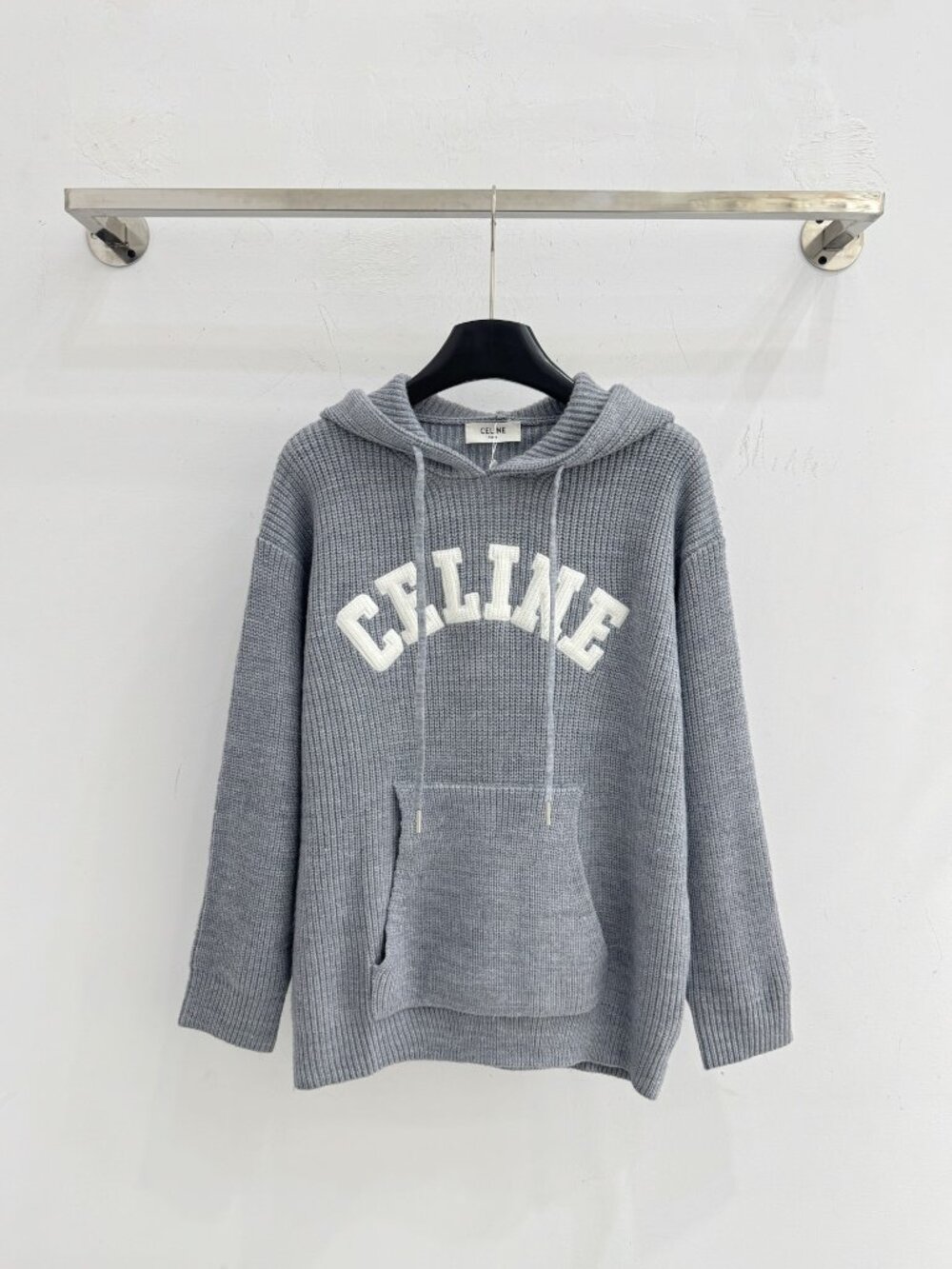 🤍 Celine Grey Knit Hoodie With Varsity Logo